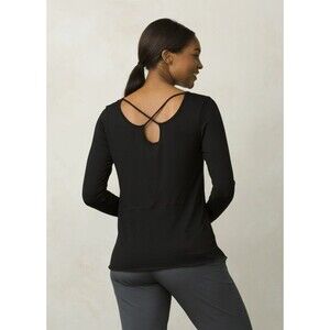 New Womens NWT M Black PrAna Top Cross Back Silky Soft Modal X Back Casual Comfy